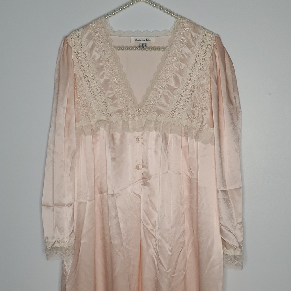 Vtg. Christian Dior pink/lace nightgown size large
